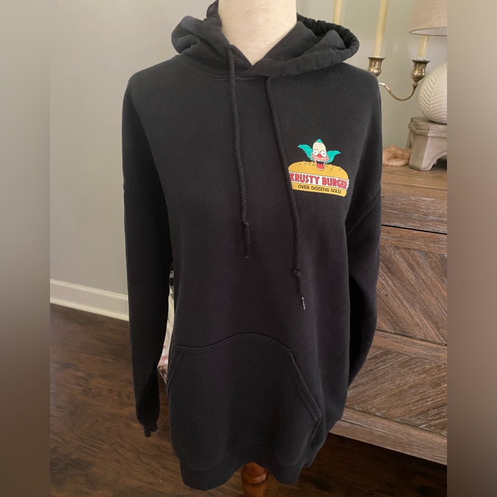 Simpsons Krusty Burger Cartoon Medium Black‎ Y2K Pullover Hoodie Sweatshirt - Picture 2 of 7